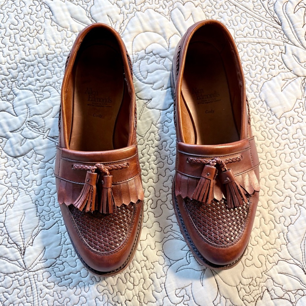 ♨️Allen Edmonds Cody Leather Loafers Woven Vamp and Fringe Kiltie Men’s 9.5🧡 - Picture 12 of 12